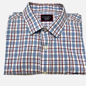 Untuckit Red, White, Blue Plaid Salton  Short Sleeve Shirt Size Medium  EUC